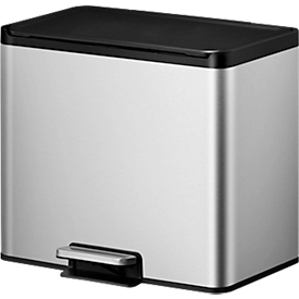 EKO Poubelle à pédale Essential Recycler, 2 x 15 litres, inox, anti-traces de doigts, fonction stay-open, L 462 x P 338 x H 411 mm, argent/noir