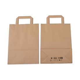 Elco paper bag with flat handle, kraft paper, L 220 x W 100 x H 290 mm, 200 pieces, brown