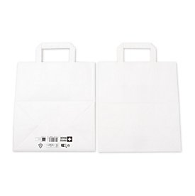 Elco sac en papier avec anse plate, papier kraft blanc, L 160 x l 260 x H 290 mm, 200 pièces, robuste, cabas réutilisable, blanc