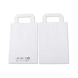 Elco sac en papier avec anse plate, papier kraft blanc, L 180 x l 80 x H 260 mm, 200 pièces, robuste, cabas réutilisable, blanc