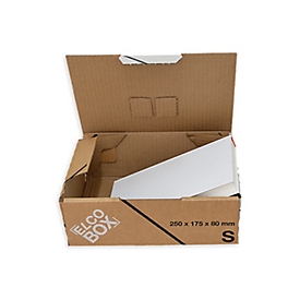 Elco Versandverpackung mit Steckverschluss, Wellpappe 1‑wellig, Innenmass 250 x 175 x 80 mm, FSC Mix, braun/schwarz/weiss
