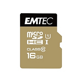 EMTEC Gold+ - Flash-Speicherkarte (SD-Adapter inbegriffen) - 16 GB - Class 10 - microSD - Gold