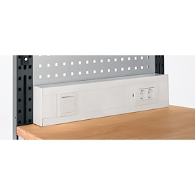 Energieleiste für AST31 Tischaufbau mit H 1615 mm, anschlussfertig, 2 x Steckdosen, 1 x Schalter, B 630 x T 60 x H 100 mm, Kunststoff, lichtgrau