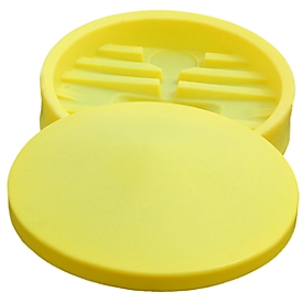 Entonnoir pour fût en polyéthylène, Ø 640 mm, 48 litres, avec couvercle amovible, pour conteneurs IBC de 100 litres, avec tamis, jaune