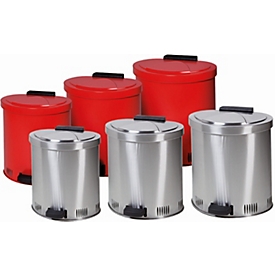 Entsorgungsbehälter, Stahlblech, rot, 35 l, B 450 x T 440 x H 490 mm, Klappdeckel mit Fusspedal, Lüftungsöffnungen im Bodenrand