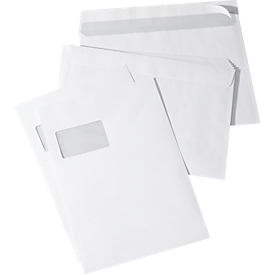 Envelopes, DIN C4, with window, adhesive, 250 pieces