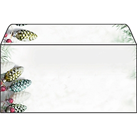 Enveloppen voor Kerstmis Sigel Christmas Garland, lang, 90 g/m², opdruk dennenappels, 50 stuks