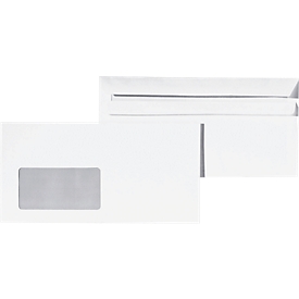 Enveloppes, 110 x 220 mm (DL), avec fenêtre à gauche, autocollantes, 1000 pièces