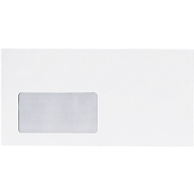 Enveloppes blanches, 110 x 220 mm (DL) 75 g/m², avec fenêtre à gauche, patte autocollante, 1000 pièces