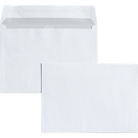 Enveloppes blanches 114 x 162  mm (C6), 80 g/m², sans fenêtre, autocollantes et avec bande de protection, paquet de 500 pièces
