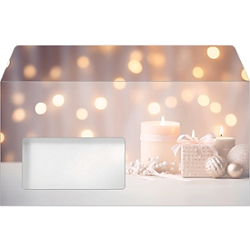 Enveloppes Sigel Golden Glow, DIN long, motif bougies de Noël, fenêtre transparente, fermeture gommée, papier FSC®, beige-champagne-doré, 50 pièces