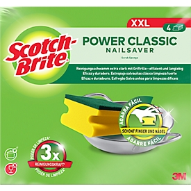 Éponge de nettoyage Scotch-Brite™ Classic XXL, extra-large, pour casseroles/poêles/vaisselle, haut pouvoir abrasif, L 160 x l 91 mm, mousse, jaune-vert, 4 pièces