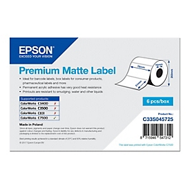 Epson Premium - Matt - permanenter Acrylklebstoff - 76 x 51 mm 2310 Etikett(en) (1 Rolle(n) gestanzte Etiketten - für ColorWorks C7500, C7500G, CW-C6000Ae, CW-C6000Pe, TM-C7500
