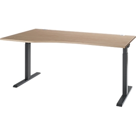 ERGO-T 2.0 bureautafel, vrije vorm, aanbouw links, T-voet, B 1800 x D 1000/800 x H 675-895 mm, eiken/antraciet