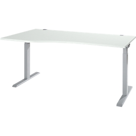 ERGO-T 2.0 desk, free-form, left attachment, T-foot, W 1800 x D 1000/800 x H 675-895 mm, light grey/white aluminium