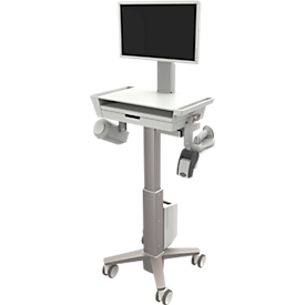 Ergotron CareFit Slim 2.0 computer cart, with drawer, for monitors up to 27 inch, height adjustable, white/warm gray