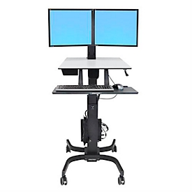 ergotron® WorkFit-C Dual zit-sta werkplek, werkblad, in hoogte verstelbare duo monitor arm &amp; toetsenbord lade, kabelmanagement, zwart-grijs