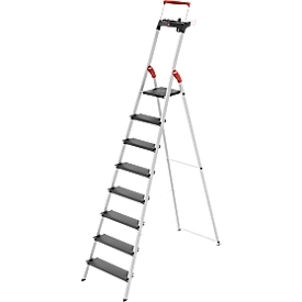 Escabeau à marches Hailo L100 TopLine, EN 131, avec cuvette multifonctions &amp; barre de maintien, jusqu'à 150 kg, 8 marches