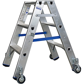 Escabeau double en alu sur roulettes, 2 x 3 marches