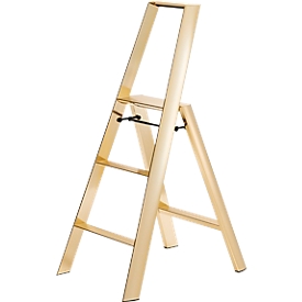 Escabeau Metaphys Lucano Premium Gold, 3 marches, jusqu'à 100 kg, main courante, pliable, L 155 x H 620 mm, aluminium, or