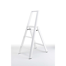 Escabeau Metaphys Lucano White, 3 marches, jusqu'à 100 kg, main courante, pliable, L 155 x H 1330 mm, aluminium, blanc