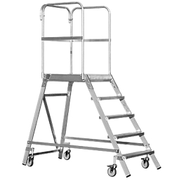 Escalera de plataforma de aluminio con ruedas, unilateral, 3 escalones