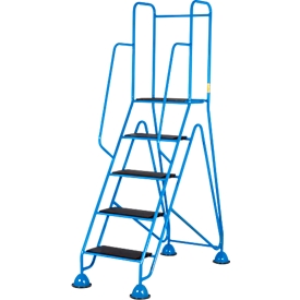 Escalera de plataforma móvil, 5 escalones de perfil de goma acanalada, azul