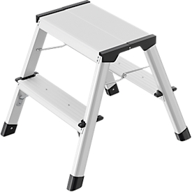 Escalera de tijera Hailo D60 StandardLine, 2 x 2 peldaños, hasta 150 kg, plegable, patas antideslizantes, aluminio y plástico, A 410 mm