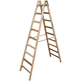 Escalera doble de peldaños, madera, 2 x 9 peldaños