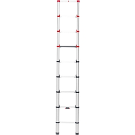 Escalera telescópica Hailo T80 FlexLine, EN 131-6, regulable en altura, desbloqueo con una mano, hasta 150 kg, 9 peldaños