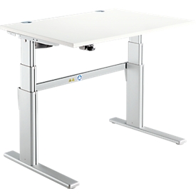 Escritorio confort, regulable eléctricamente en altura, rectangular, pie en C, An 1200 x F 800 x Al 655-1305 mm, aluminio blanco/blanco RAL 9006