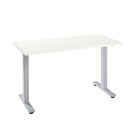 Escritorio Home Office Start Off, rectangular, pie en T, ancho 1300 x fondo 650 x alto 735 mm, aluminio blanco/blanco 