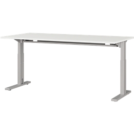 Escritorio Profi 2.0, rectangular, pata en C, An 1600 x P 800 x Al 700-810 mm, gris luminoso/plata