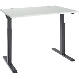 Escritorio Schäfer Shop Select ERGO-T 2.0, regulable en altura eléctricamente, rectangular, pie en T, ancho 1200 x fondo 800 x alto 715-1205 mm, gris claro/antracita