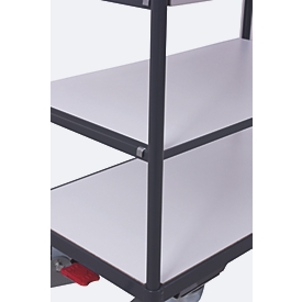 ESD-Etagewagen, staal/spaanplaat, grafietgrijs/lichtgrijs, 3 etages, 850 x 500 mm, EasySTOP, tot 250 kg