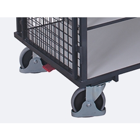 ESD-kastwagen, staal/spaanplaat, grafietgrijs/lichtgrijs, 5 etages, 1045 x 685 mm, dak en dubbele vleugeldeur, afsluitbaar, EasySTOP, tot 500 kg