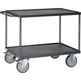 ESD-Tischwagen Fetra 9401W, bis 600 kg, 2 Etagen mit Wannen, Ladefläche L 1000 x B 600 mm, TPE-Bereifung, Schiebegriff, Stahl, schiefergrau