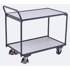 ESD-Tischwagen, Stahl/Spanplatte, Graphitgrau/Lichtgrau, 2 Etagen, L 985 x B 605 mm, TPE-Rollen mit EasySTOP, bis 250 kg