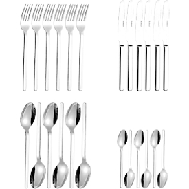 ESMEYER Bettina 24-tlg Besteckset 6 Pers. Messer, Löffel, Gabeln, Kaffeelöffel – Edelstahl 18/10 poliert, Messer 2,5 mm