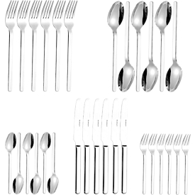 ESMEYER Bettina 30 pcs. 6Pers., Acier inoxydable 18/10 Couteau 22 cm, Acier à lame 2,5 mm, Cuillère/fourchette &amp; café/gâteau 145/165 mm