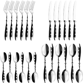 ESMEYER Nostalgie Set de 24 couverts 6 pers, Noir, acier inoxydable 18/0 poli, couteaux forgés, lavable au lave-vaisselle