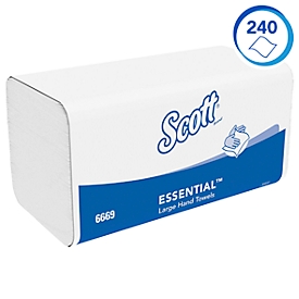 Essuie-mains en papier Scott® Essential 6669, pliage en Z, 1 épaisseur, 15 paquets de 240 serviettes, blanc