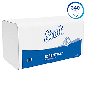Essuie-mains en papier Scott® Interfold Essential 6617, 1 épaisseur, 15 paquets de 340 serviettes, blanc
