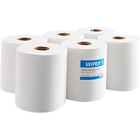 Essuie-mains en papier WIPEX® 3473, 2 couches, très absorbants, 100 % cellulose, blanc brillant, 6 rouleaux de 450 feuilles chacun