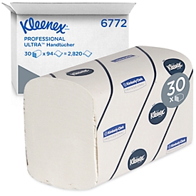 Essuie-mains Kleenex® Ultra 6772, 2 plis, pliage interfolié, 30 paquets de 94 serviettes, blanc