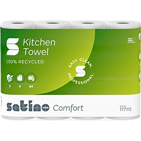 Essuie-tout Satino Comfort, 3 plis, avec gaufrage, L 14 m x l 220 mm, 100 % papier recyclé, extra-blanc, 4 x 64 feuilles