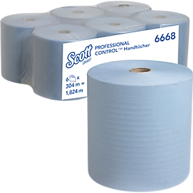 Essuie-tout Scott® 6668, résistant à la déchirure, 1 couche, 6 rouleaux de 304 m, bleu