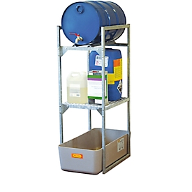 Estantería para barriles tipo 120 variante 3 CEMO, con apoyo para barriles y apoyo de rejilla, An 450 x Al 1310 x P 820 mm