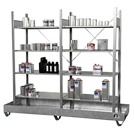 Estantería para envases pequeños BAUER S 3024-4E, estantería base y adicional, An 2400 x P 800 x Al 2000 mm, 4 bases planas + 1 cubeta colectora