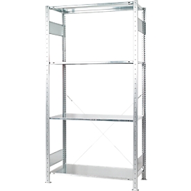 Estantería sin tornillos Schulte verde, estantería básica, extensible, 4 estantes, ancho 1000 x fondo 400 x alto 2000 mm, acero, galvanizado